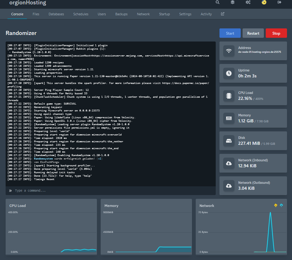 Pterodactyl Panel Dashboard